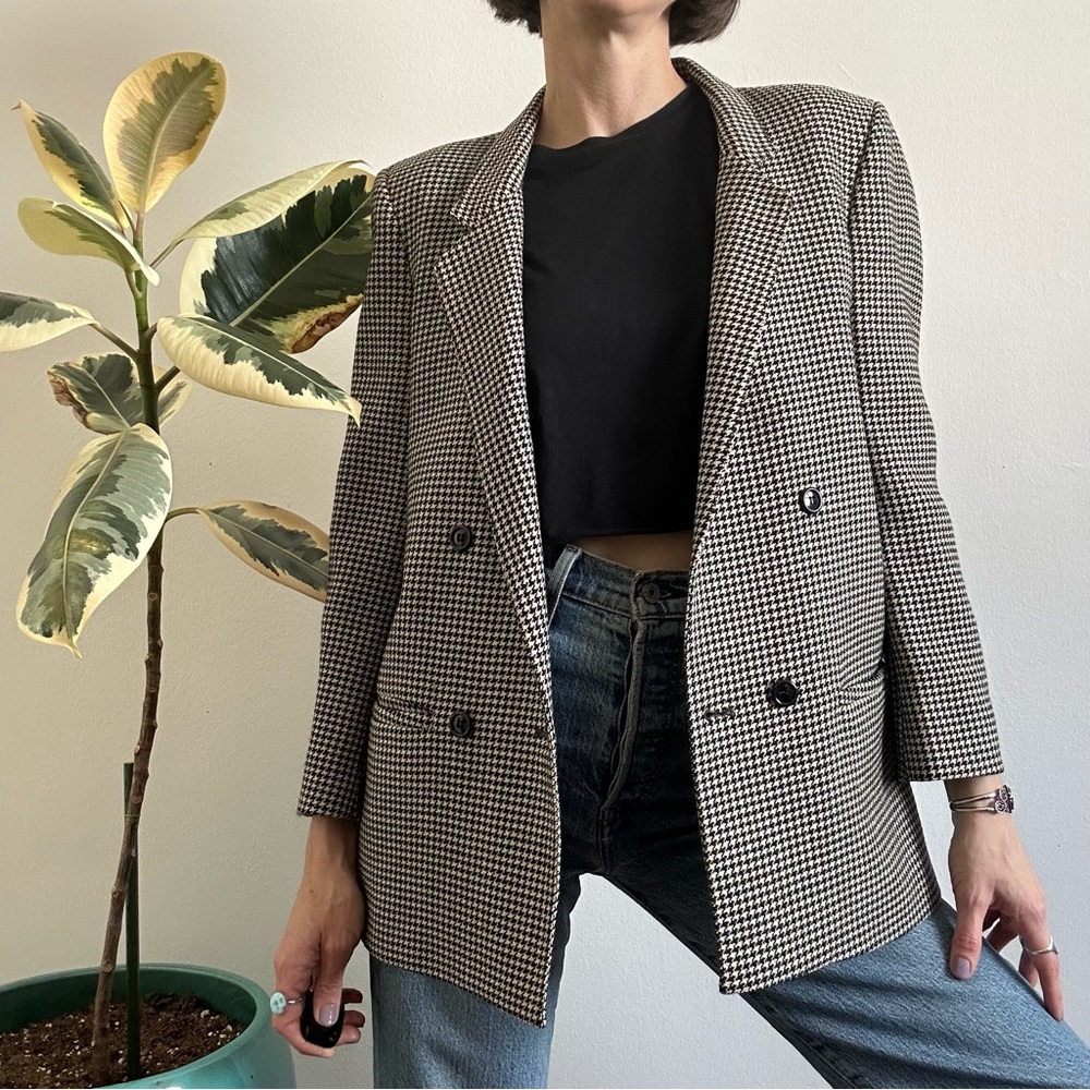 Saks Fifth Avenue Black and White Houndstooth Blazer